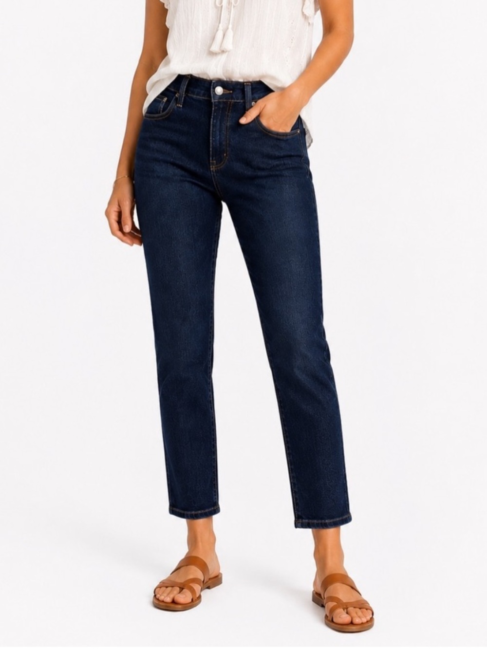 &Denim Slim Straight Regular Fit High Waist Ankle Jeans Made in Turkey